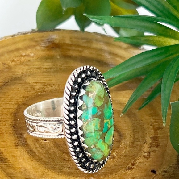 Jewelry - Big Genuine Green Copper Turquoise Ring Size 10 Solid Sterling Native Southwest